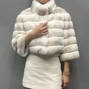 Elegant White Real Fur Jacket